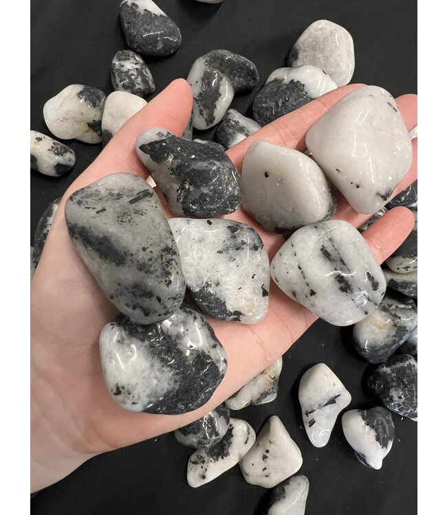 Grade B Tourmalinated Quartz Tumbled Stones; 3 sizes available, purchase bulk