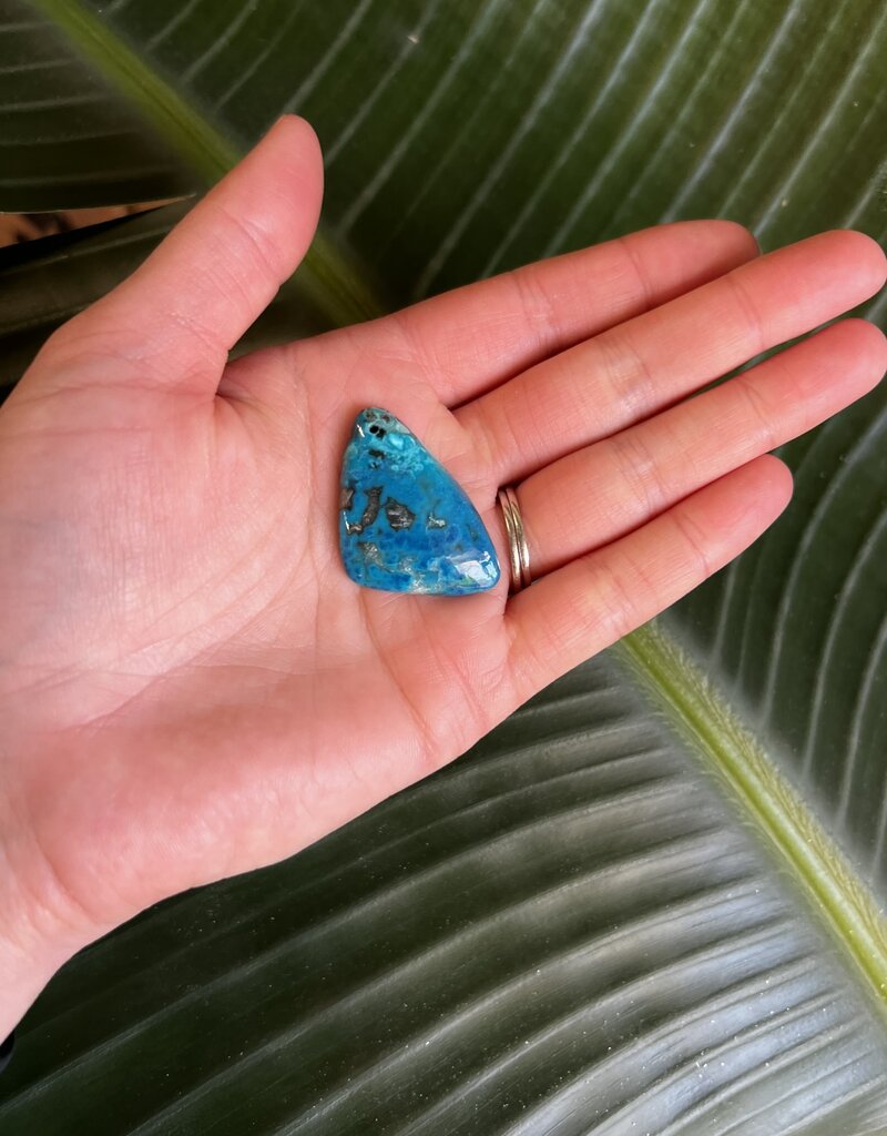 Shattuckite Cabochon; Drilled Hole, Long Triangle Shape, Size Large *disc.*