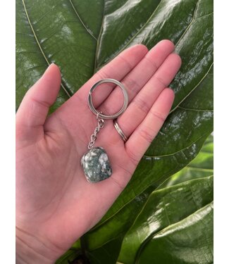 Silver Chain Natural Keychain, Moss Agate *disc.*