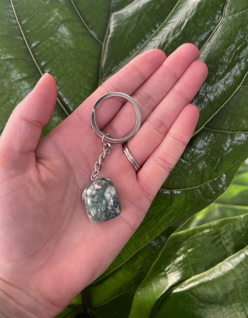 Silver Chain Natural Keychain, Moss Agate *disc.*