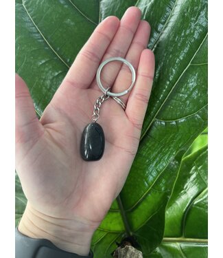 Silver Chain Natural Keychain, Black Obsidian *disc.*