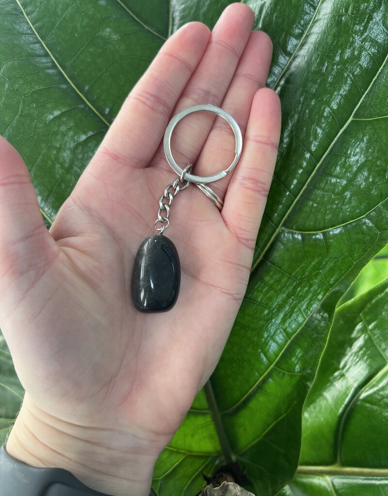 Silver Chain Natural Keychain, Black Obsidian *disc.*