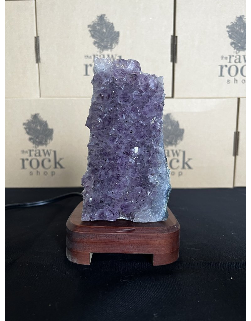 Amethyst Lamp with wood base #54, 1.056kg