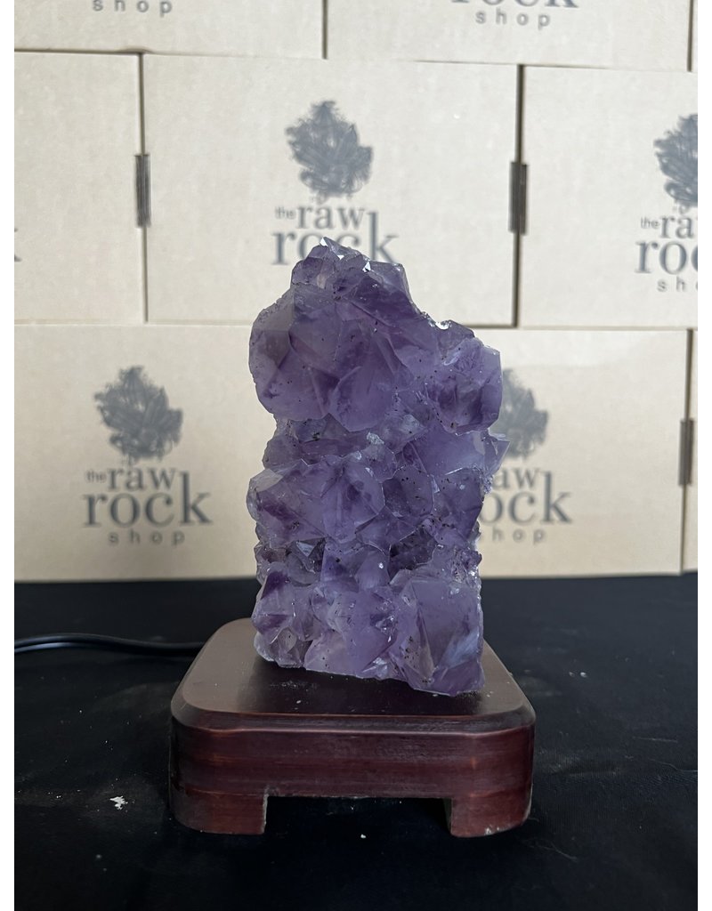 Amethyst Lamp with wood base #62, 1.074kg