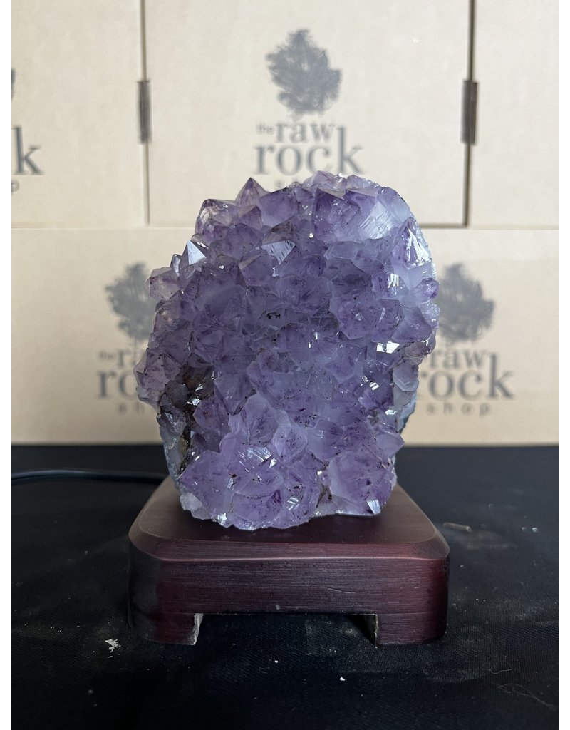 Amethyst Lamp with wood base #63, 1.528kg