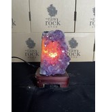 Amethyst Lamp with wood base #65, 1.526kg