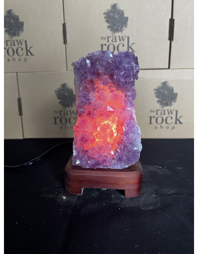 Amethyst Lamp with wood base #66, 1.86kg