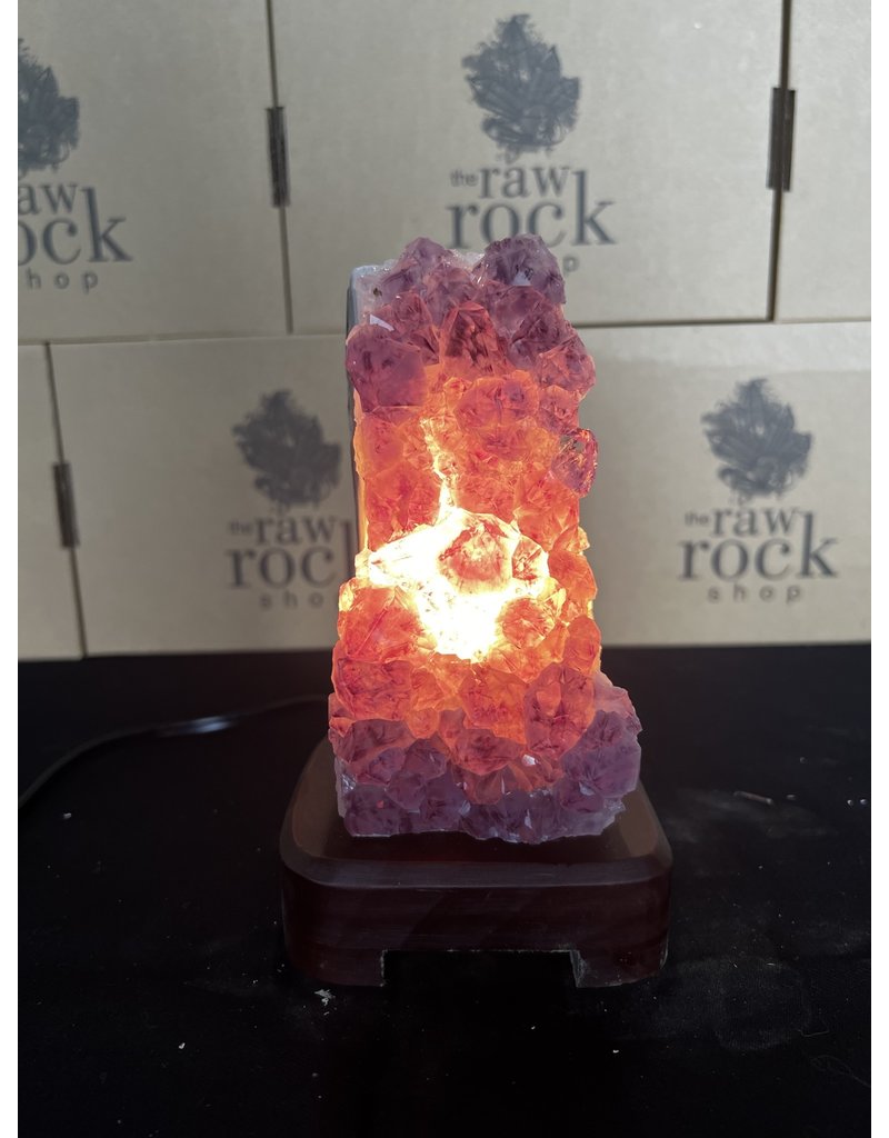 Amethyst Lamp with wood base #67, 1.282kg