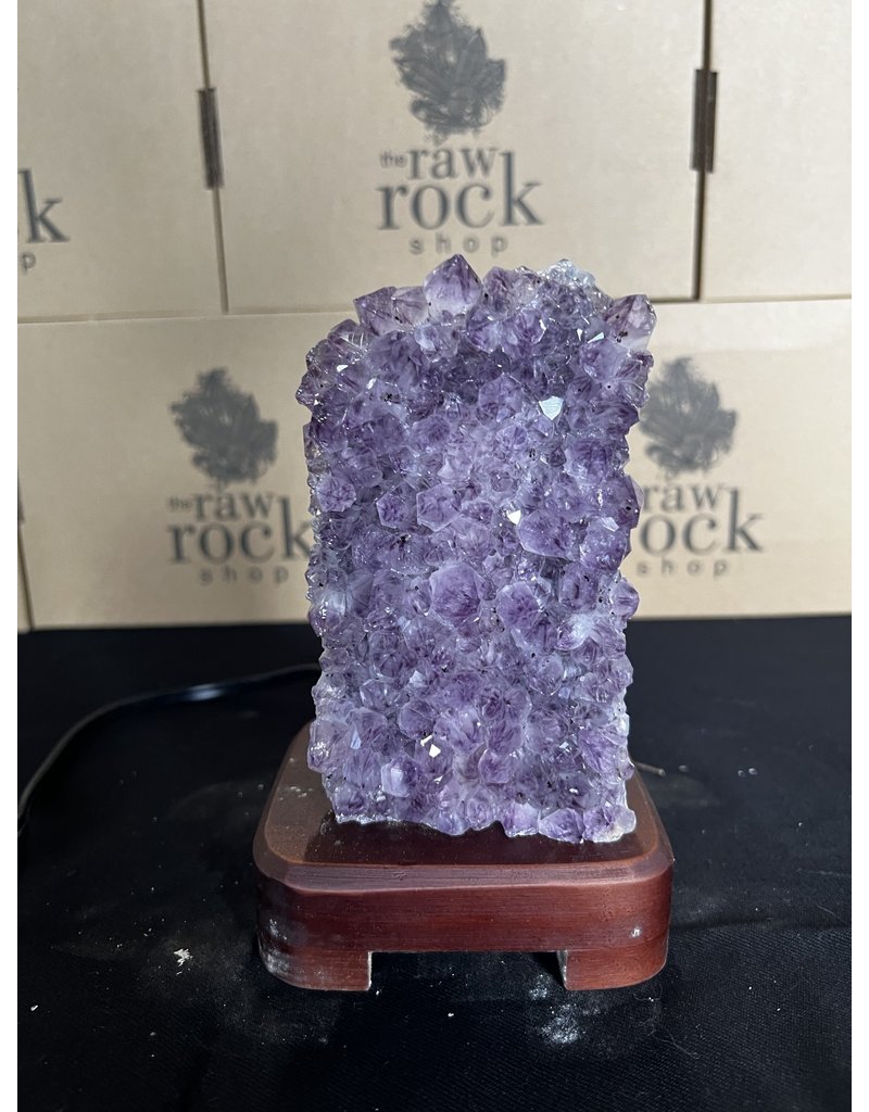 Amethyst Lamp with wood base #68, 994kg