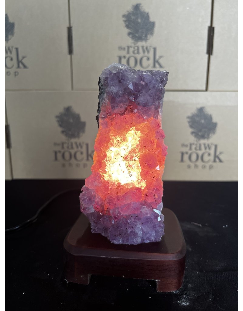 Amethyst Lamp with wood base #69, 1.058kg