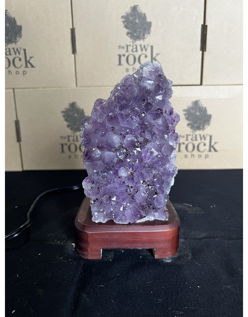 Amethyst Lamp with wood base #70, 1.482kg
