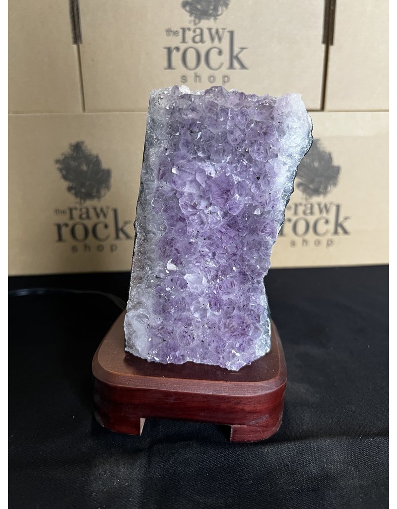 Amethyst Lamp with wood base #89, 1.142kg