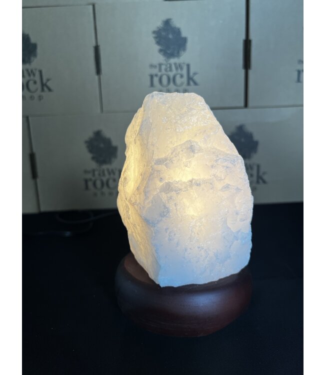 Milky Quartz Lamp, wooden base with Standard bulb/cord, #27, 1.848kg *disc.*