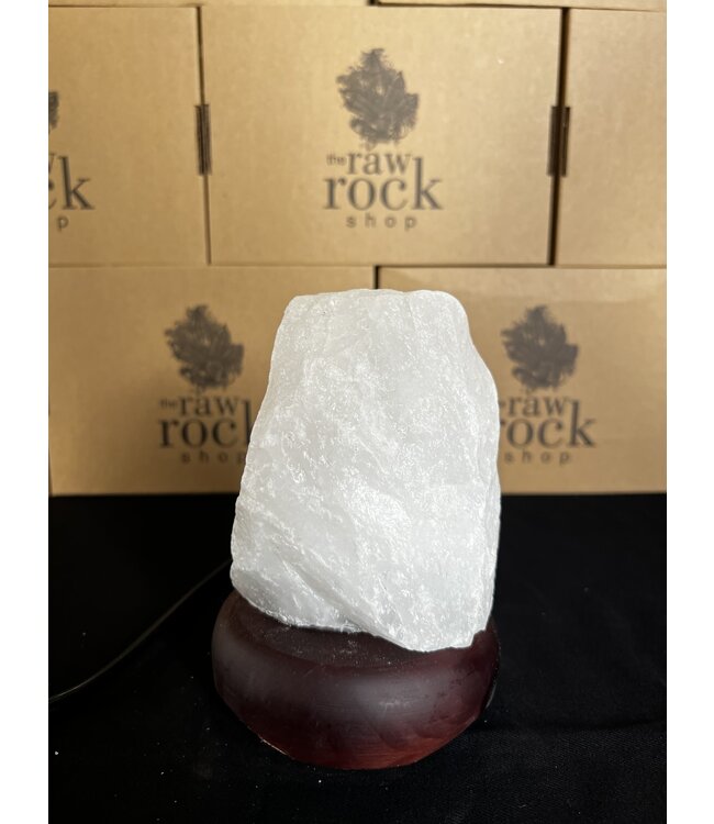 Milky Quartz Lamp, wooden base with Standard bulb/cord, #32, 1.696kg *disc.*