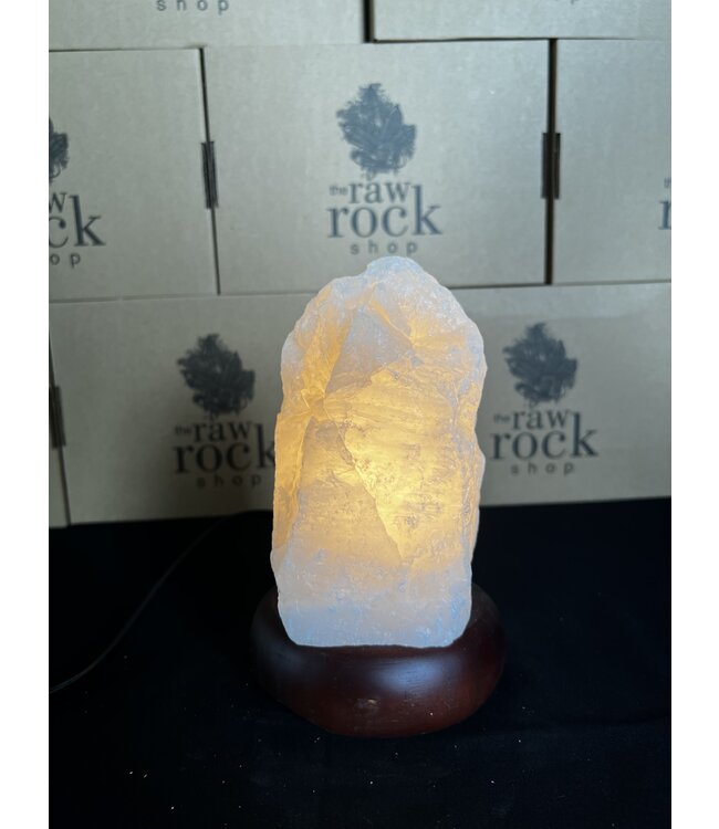 Milky Quartz Lamp, wooden base with Standard bulb/cord, #34, 1.994kg *disc.*