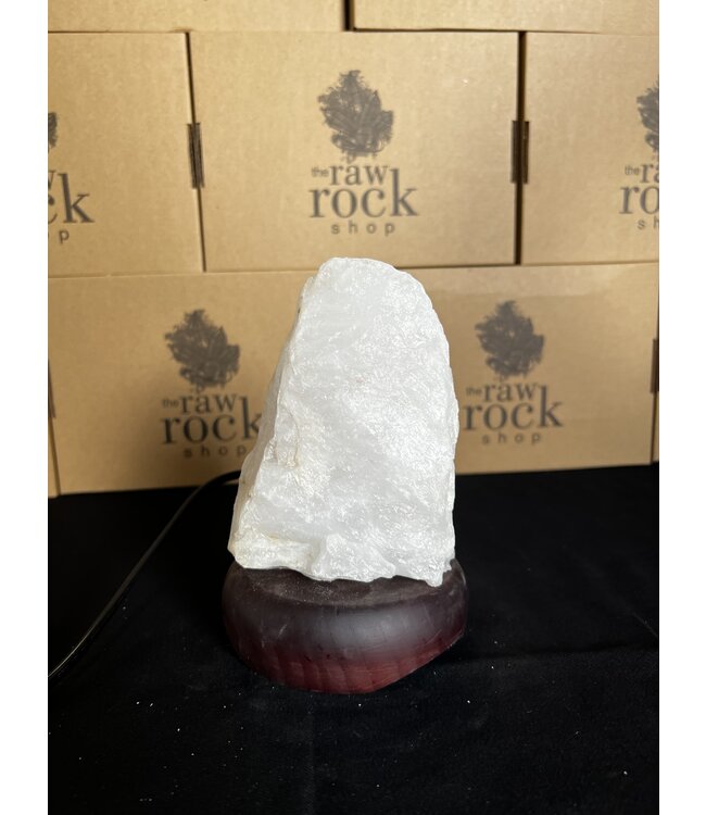 Milky Quartz Lamp, wooden base with Standard bulb/cord, #35, 1.696kg *disc.*