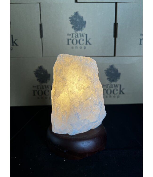 Milky Quartz Lamp, wooden base with Standard bulb/cord, #36, 1.704kg *disc.*