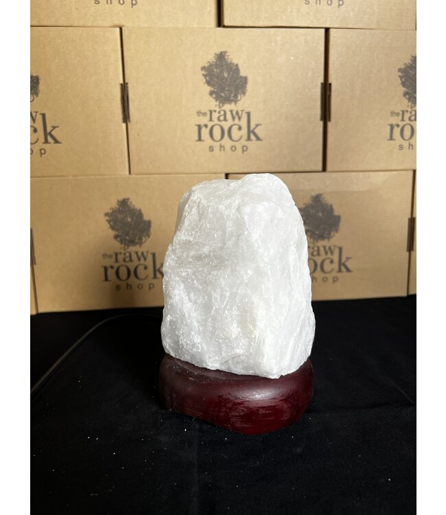 Milky Quartz Lamp, wooden base with Standard bulb/cord, #37, 2.014kg *disc.*
