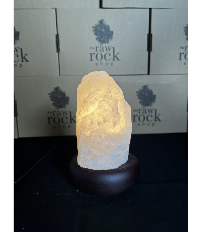 Milky Quartz Lamp, wooden base with Standard bulb/cord, #39, 1.69kg *disc.*