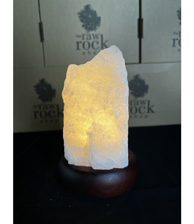 Milky Quartz Lamp, wooden base with Standard bulb/cord, #40, 1.842kg *disc.*