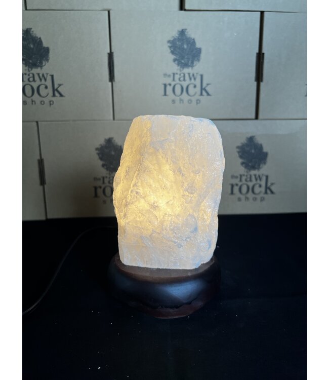 Milky Quartz Lamp, wooden base with Standard bulb/cord, #43, 1.708kg *disc.*