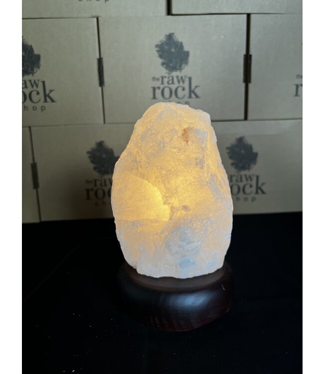 Milky Quartz Lamp, wooden base with Standard bulb/cord, #44, 1.812kg *disc.*