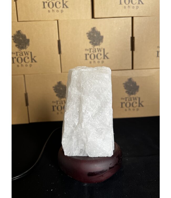 Milky Quartz Lamp, wooden base with Standard bulb/cord, #46, 1.69kg *disc.*