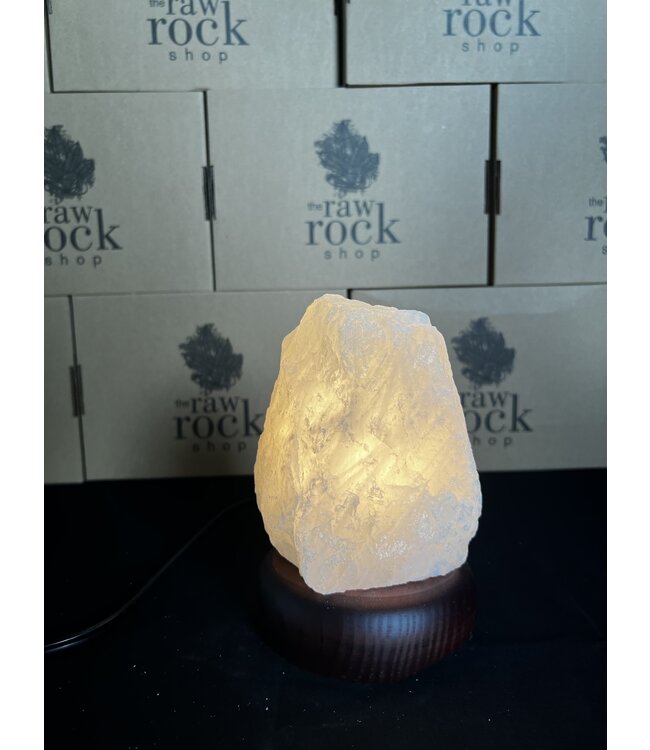 Milky Quartz Lamp, wooden base with Standard bulb/cord, #48, 1.862kg *disc.*