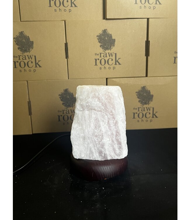 Rose Quartz Lamp, wooden base with Standard bulb/cord, #36, 2.144kg *disc.*