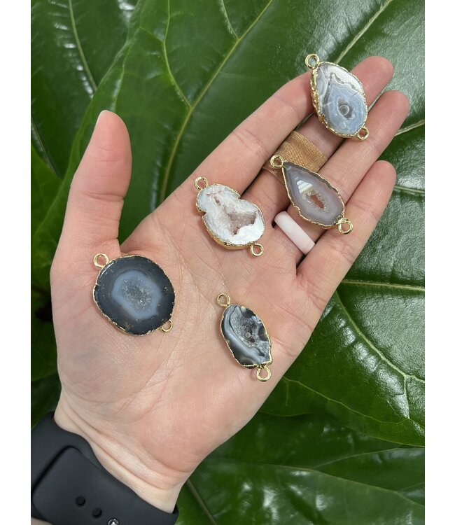 Druzy Botswana Agate Geode Links, Brass Gold, 29-35mm x 16-24mm 1 Pack
