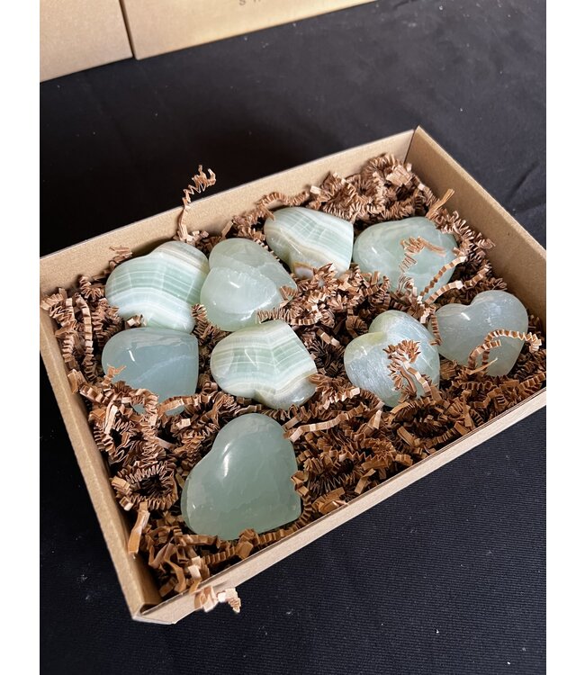 Pistachio Calcite Hearts 1KG bulk lot