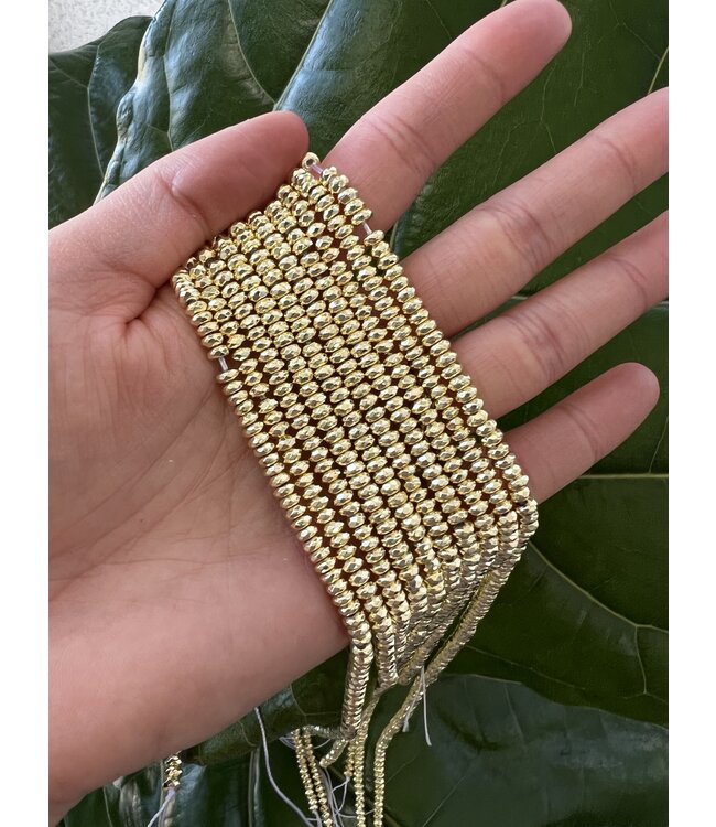 Gold Hematite Faceted Rondelle, Polished 15" Strand