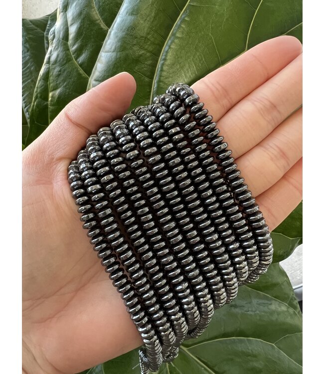 Hematite Rondelle, Polished 15" Strand