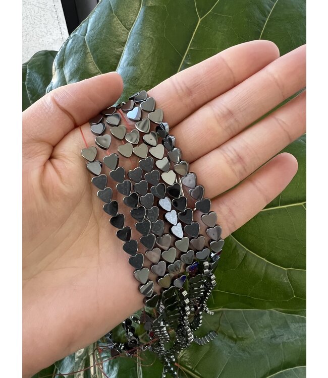 Hematite Hearts, Polished 16" Strand