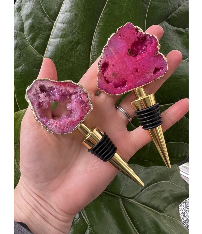 Geode Wine Bottle Toppers Gold Plated, Pink