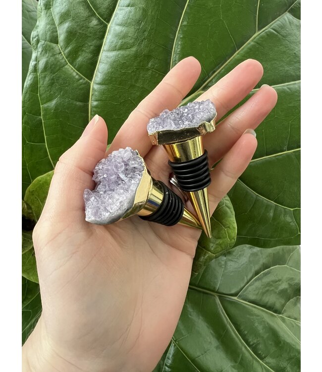 Geode Wine Bottle Toppers Gold Plated, Amethyst