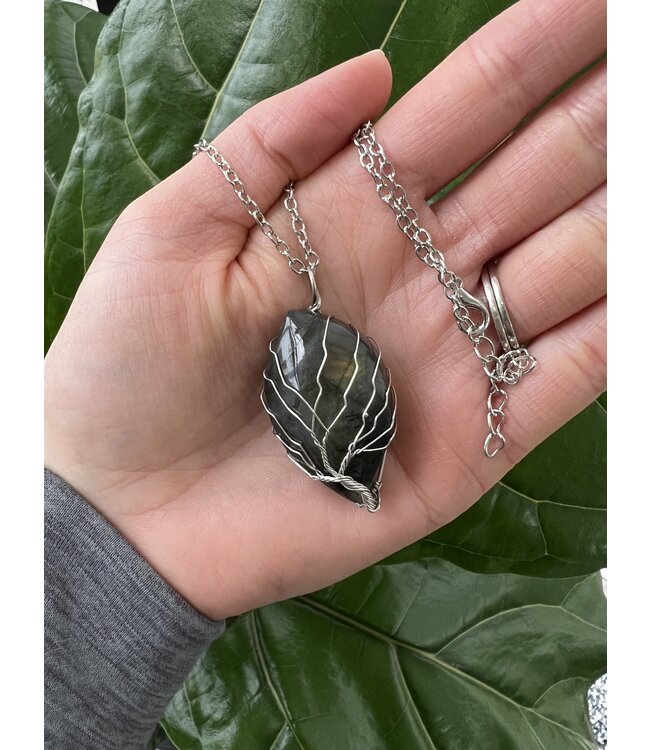 Silver Wire Wrapped Necklace, Labradorite
