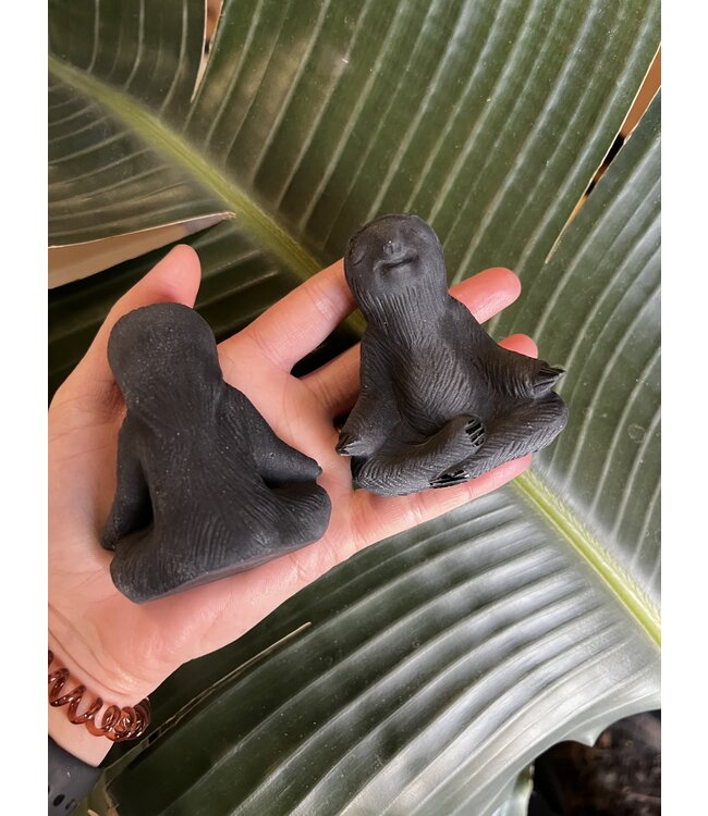 Black Obsidian Sloth, Meditating Sloth, Yoga Sloth Carving