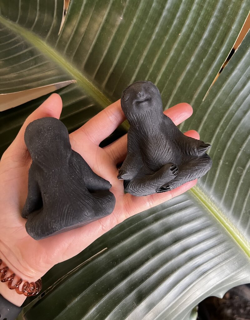 Black Obsidian Sloth, Meditating Sloth, Yoga Sloth Carving