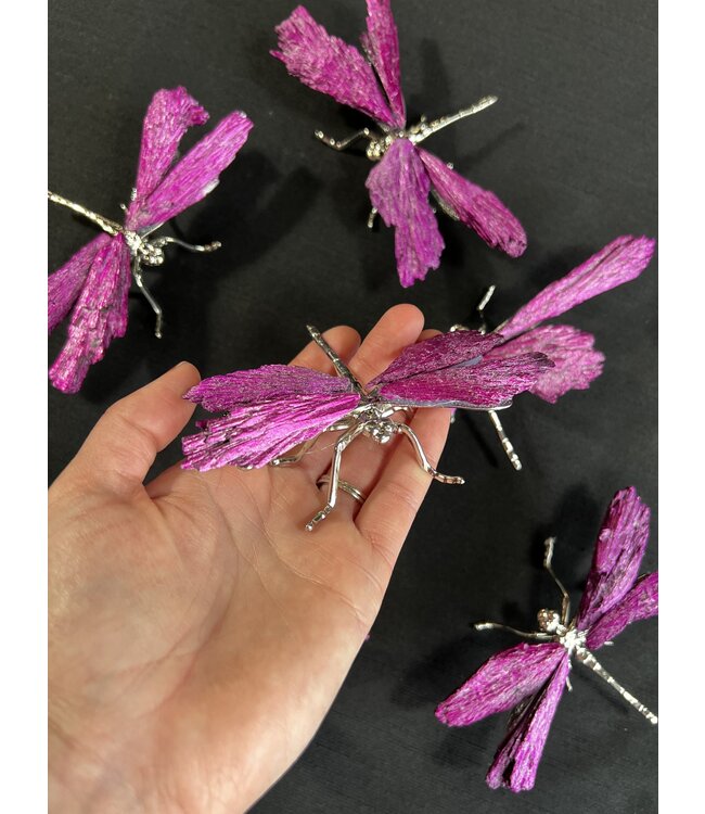 Pink Aura Kyanite Dragonfly, Silver