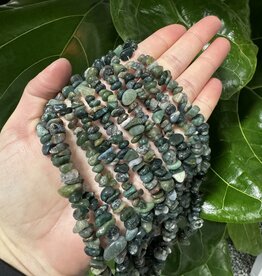 Moss Agate Chip Beads Polished 31.5" Strand