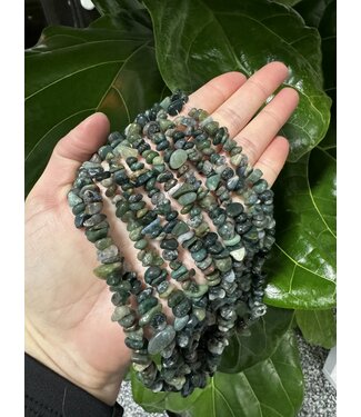 Moss Agate Chip Beads Polished 31.5" Strand