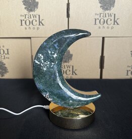 Moss Agate Moon USB Lamp #3, 478gr