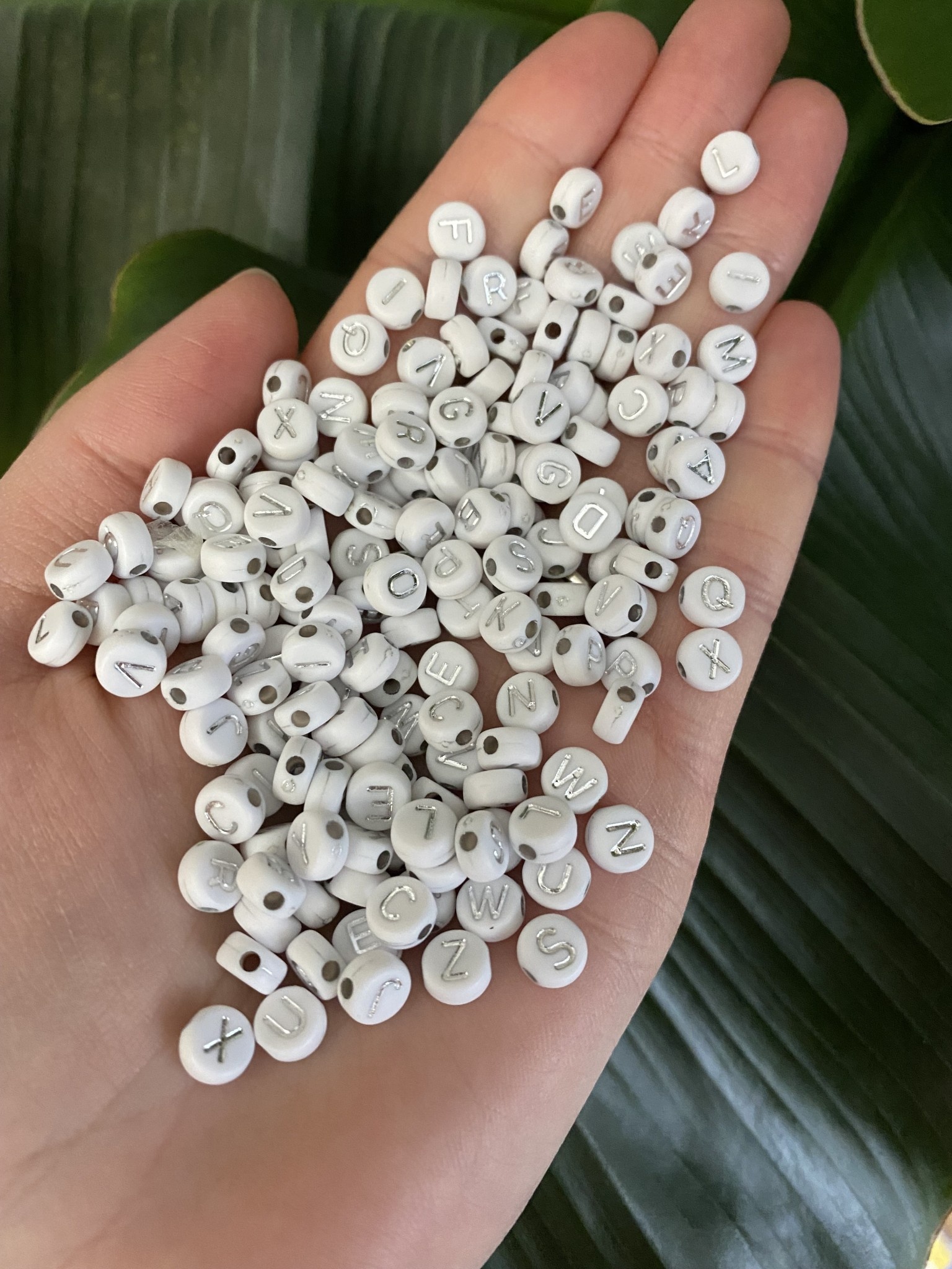 Flat Round Alphabet Spacer, Bulk Letters, White + Silver Letters ...