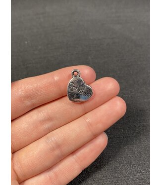 Heart with Grandma Charm  Antique Silver 13mm x 15mm, bulk options