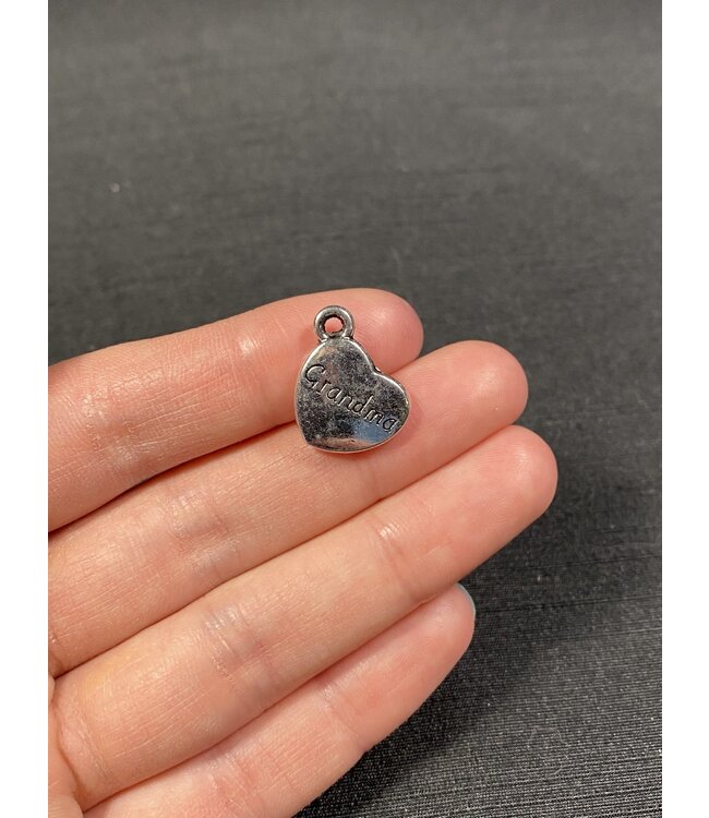 Heart with Grandma Charm  Antique Silver 13mm x 15mm, bulk options