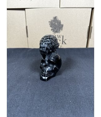 Black Obsidian Skull with Raven Carving