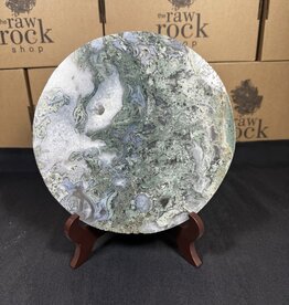 Moss Agate Plate with Stand #5, 1282gr