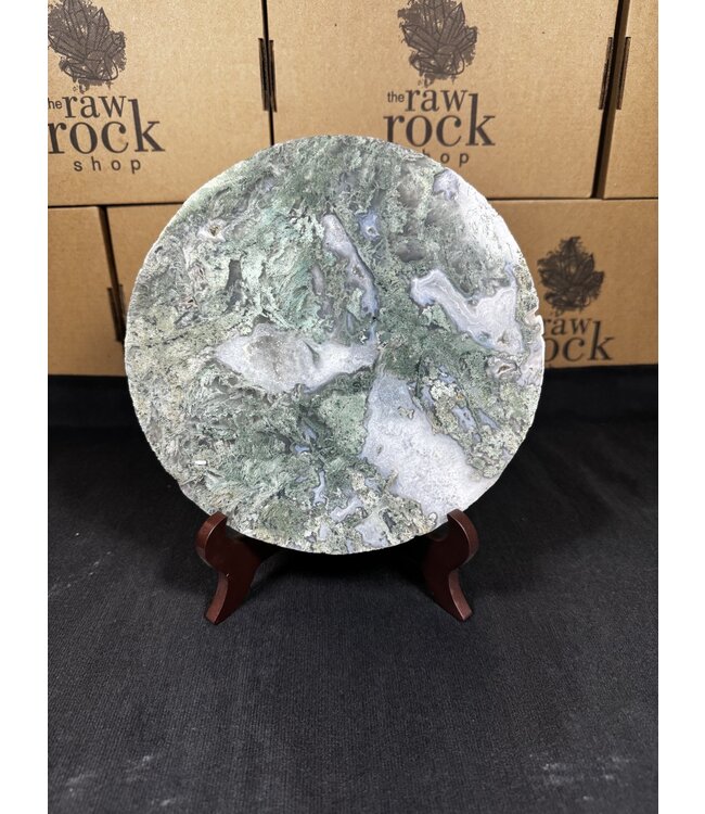 Moss Agate Plate with Stand #4, 1292gr