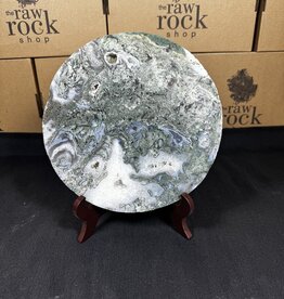 Moss Agate Plate with Stand #3, 1260gr